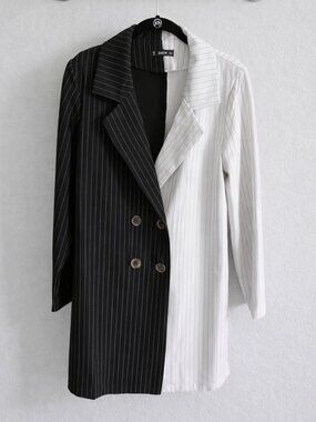 SHEIN Two‑Tone Pinstripe Blazer/Dress — Size M
